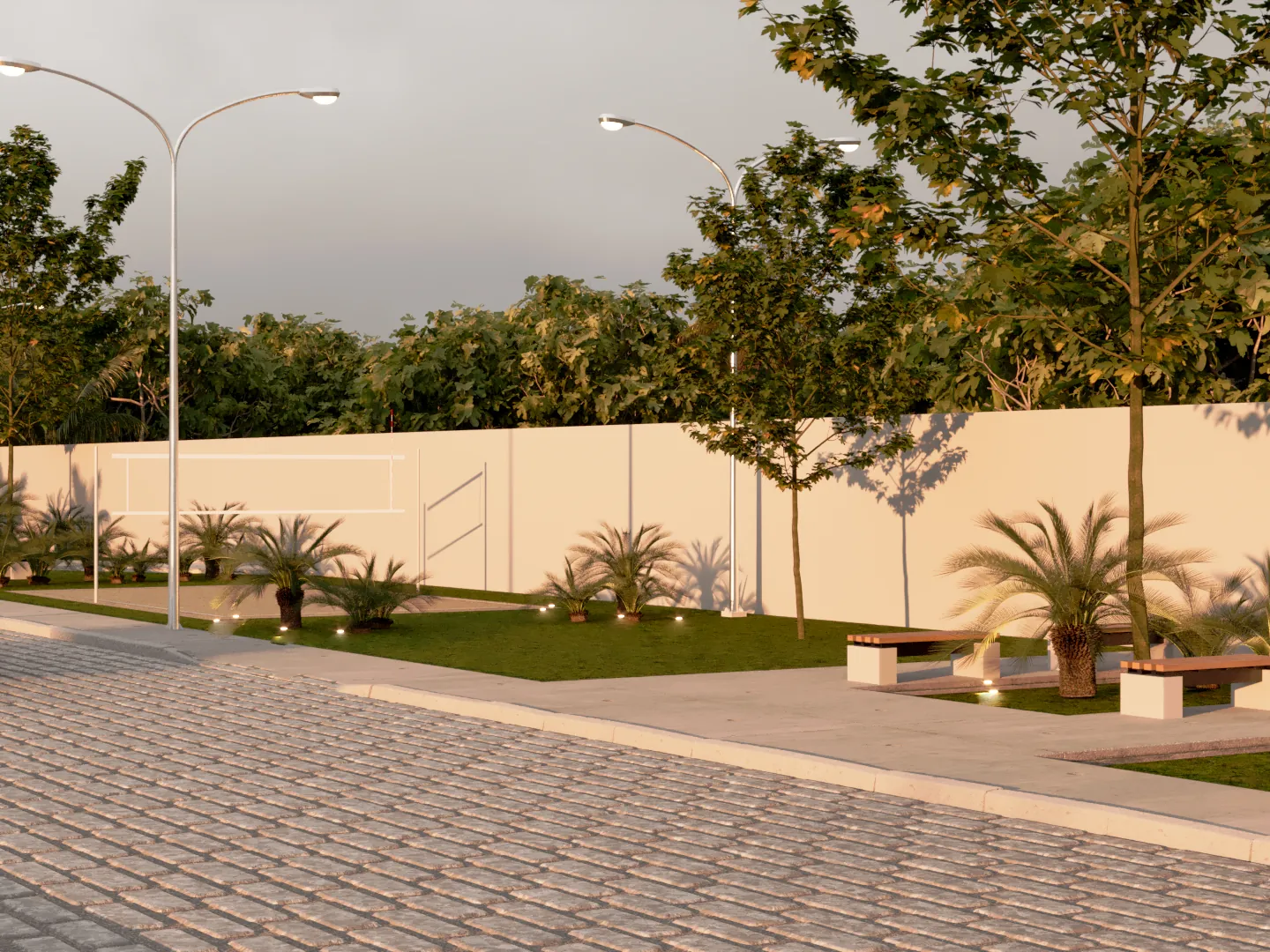 Quadra, paisagismo e pra&ccedil;a de conviv&ecirc;ncia