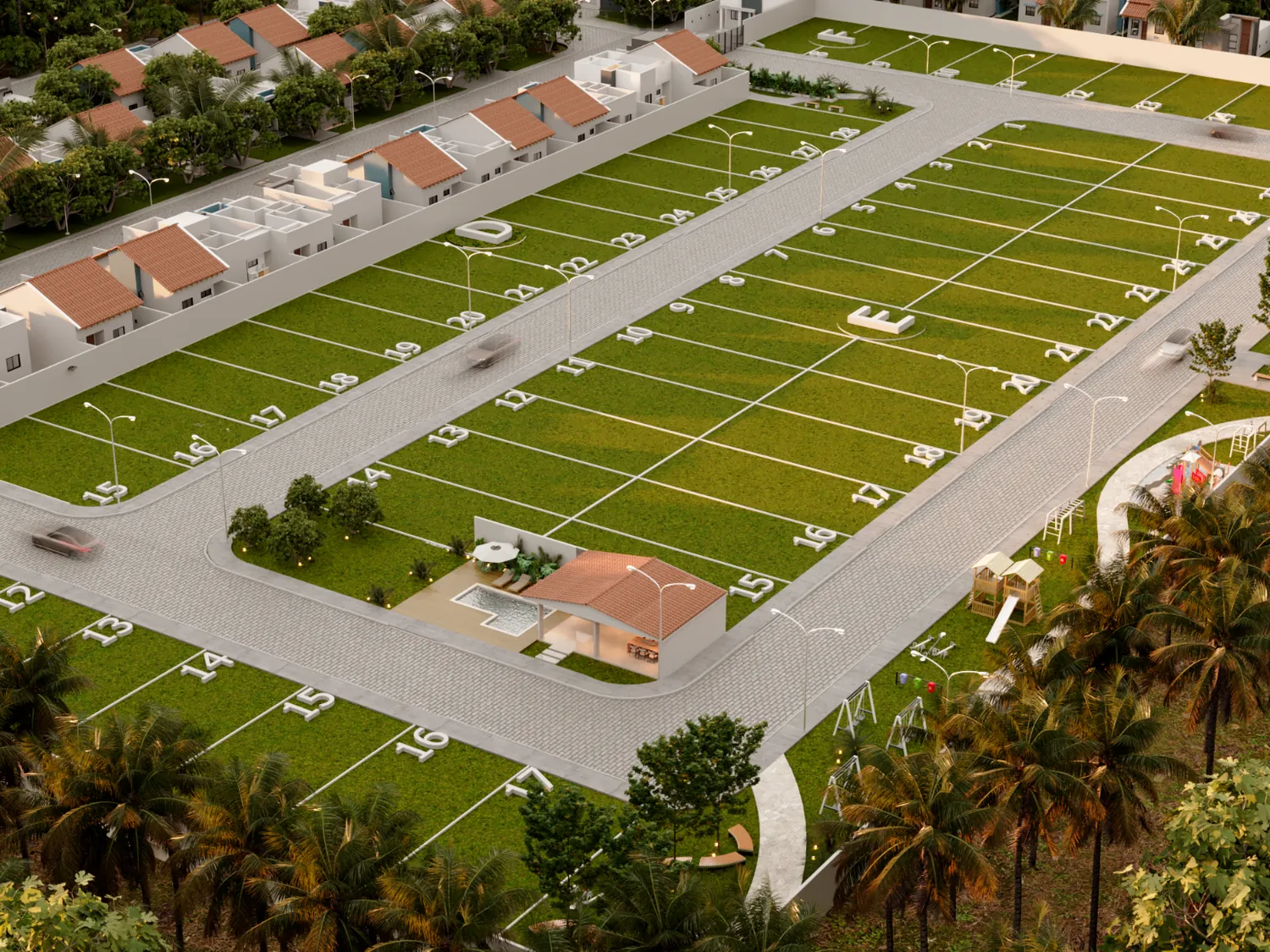 Perspectiva a&eacute;rea do residencial